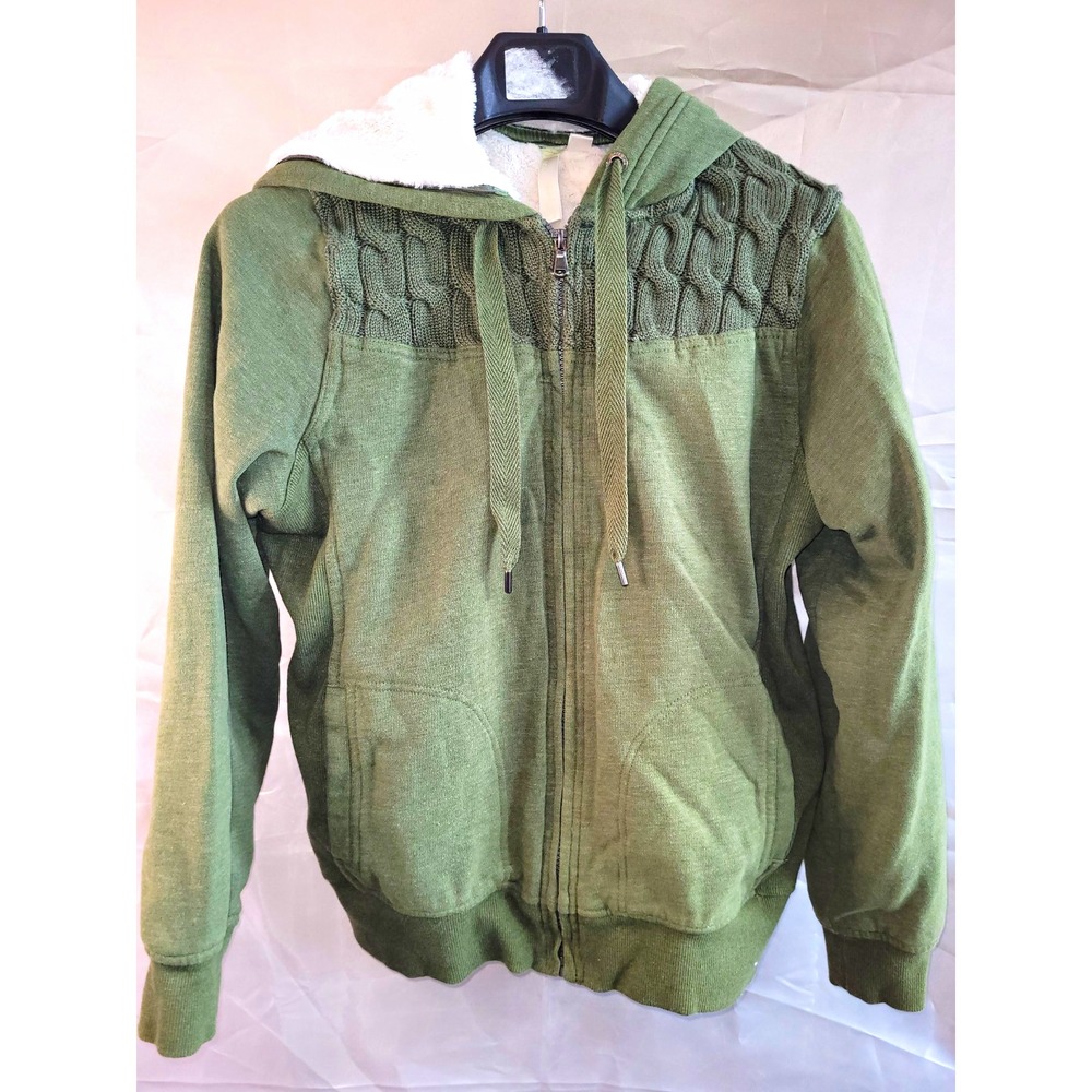 Green Tea Green Full Zip Hoodie Women's L Sherpa Lined Fleece Pockets Hooded
